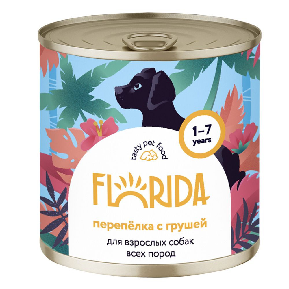 Florida Dog Перепёлка с Грушей Консервы / корм влажный для взрослых собак, 12 шт x 240 г (2,88 кг) / Флорида супер-премиум