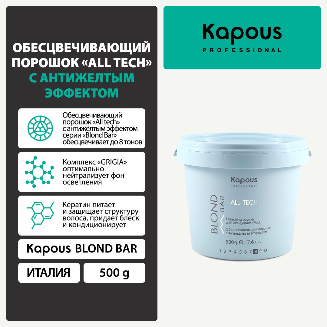 Kapous Blond Bar Обесцвечивающий порошок с антижелтым эффектом All tech, 500 г