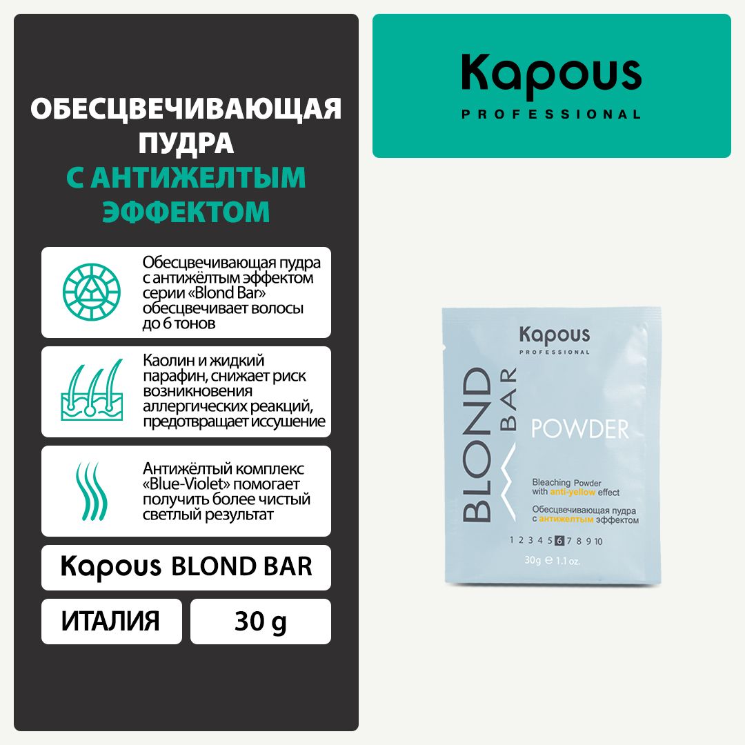 Kapous Blond Bar Обесцвечивающая пудра с антижелтым эффектом, 30 г