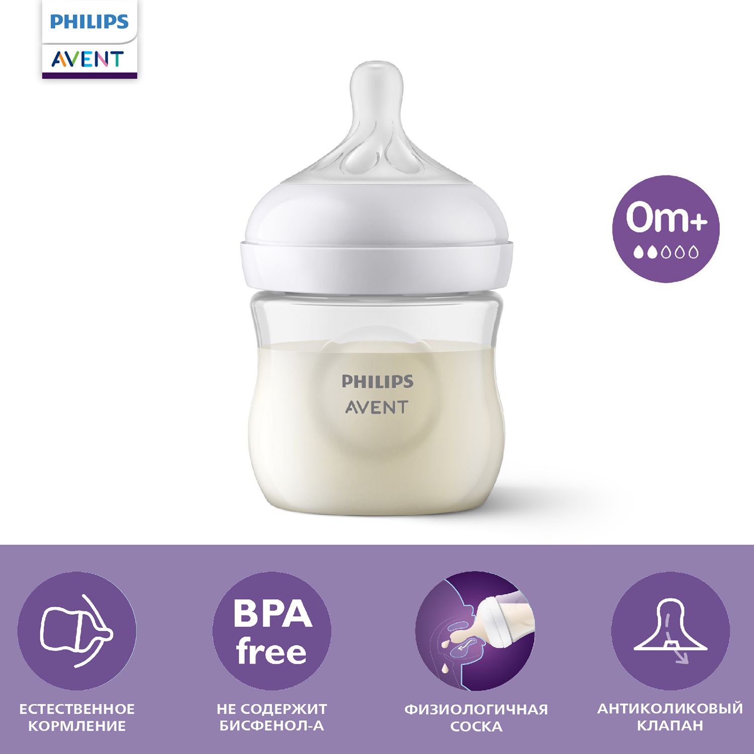 Бутылочка для кормления Philips Avent Natural Response, SCY900/01, 125 мл, 0 мес+, с антиколиковым клапаном