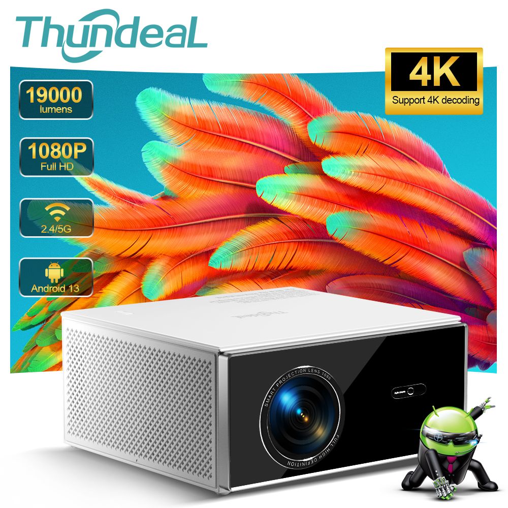 ThundeaLПроектор2K4KFullHD1080PпроекторTDA7W2G32GAndroid13WiFi6ДомашнийкинотеатрTDA7Лучевойпроектордлявидеовстречнаоткрытомвоздухе,1LCD,белый