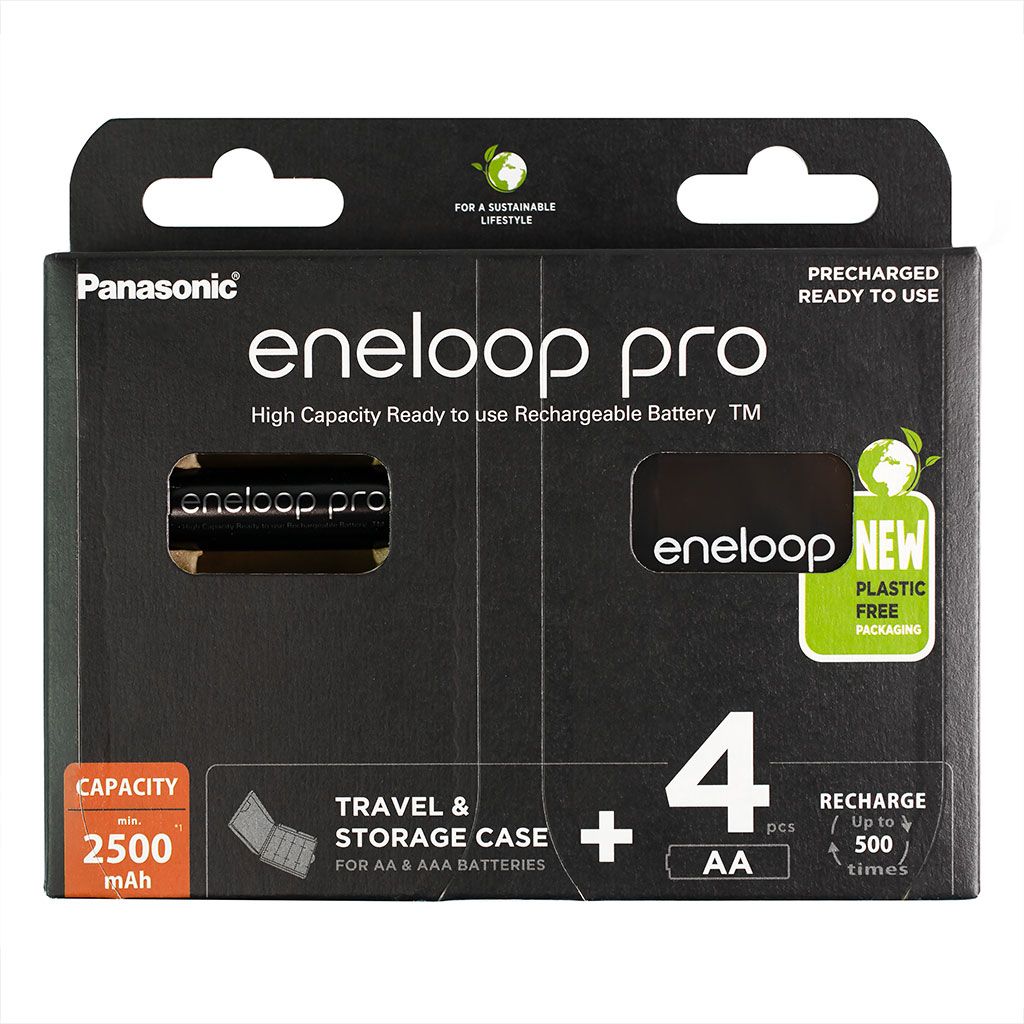 Аккумуляторы Eneloop Pro AA (BK-3HCDE/4BE), 4 шт + футляр (BK-3HCDEC4BE)