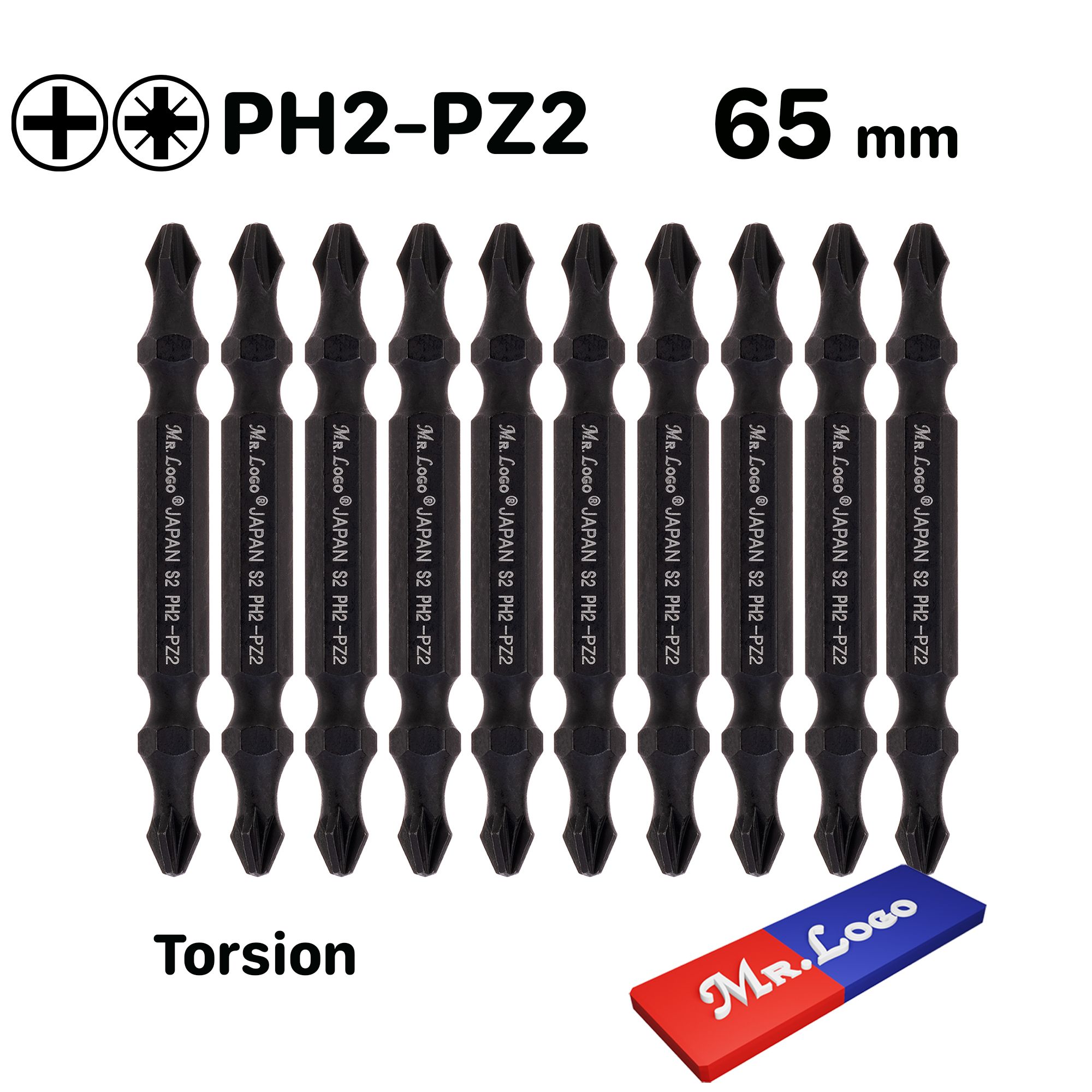 БитадляшуруповертамагнитнаяторсионнаядвусторонняяPH2xPZ2x65ммMr.LogoСталь-ЯпонскаяS2(Блистер)