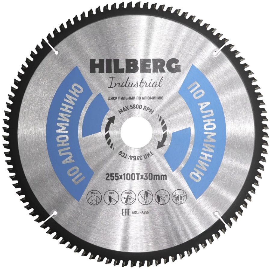 Диск пильный Hilberg Industrial Алюминий 255*30*100Т HA255