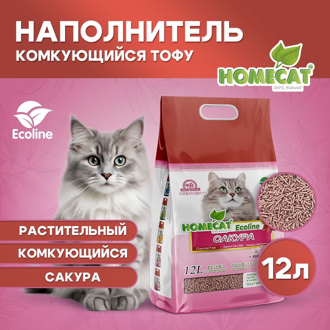 Homecat Наполнитель Растительный Комкующийся Тофу Сакура 12 литров