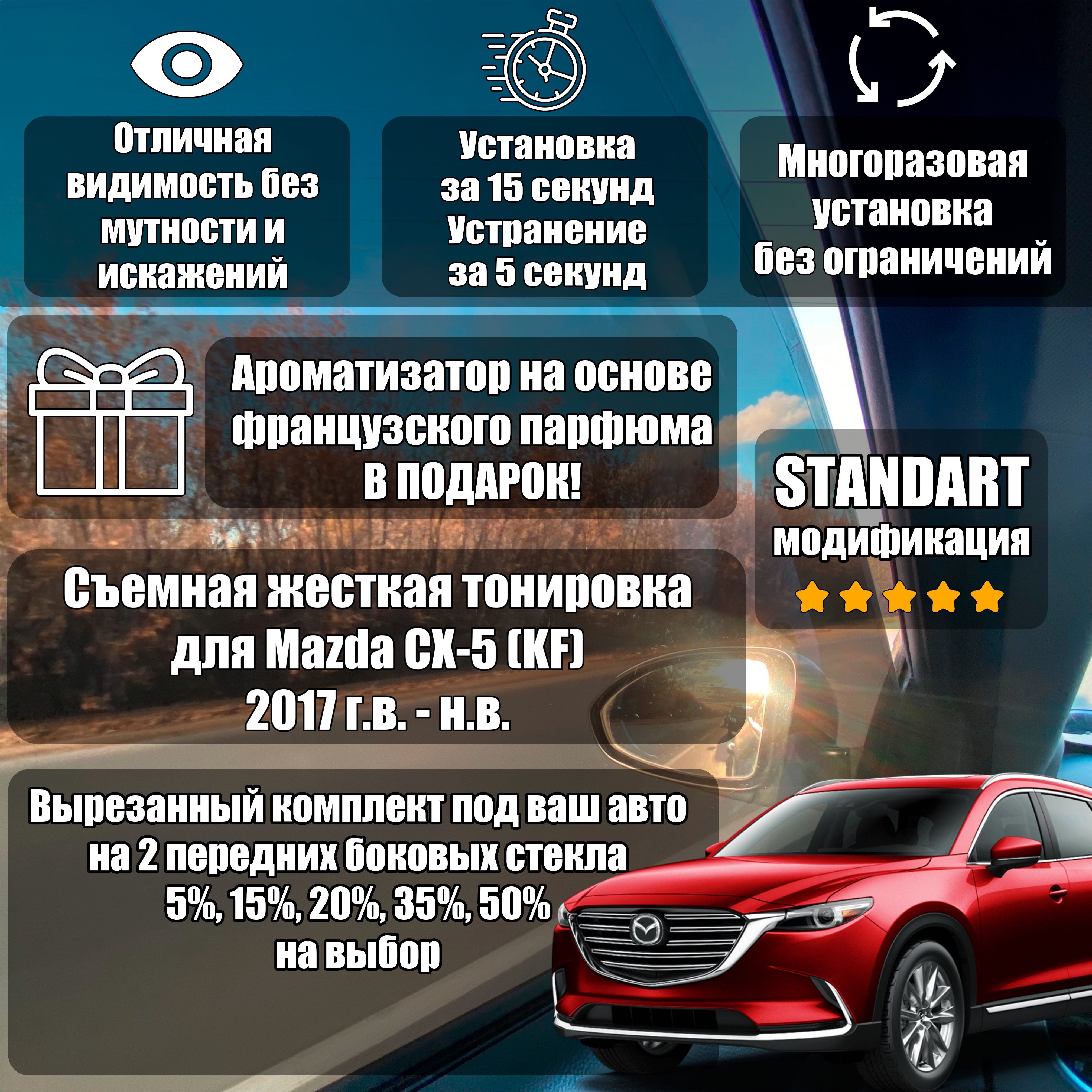 LIONTONER/ЖесткаятонировкадляMazdaCX-5KF(2016-н.в.)(KF)50%/Съемнаятонировкамаздасх5/mazdacx-5(KF)50%