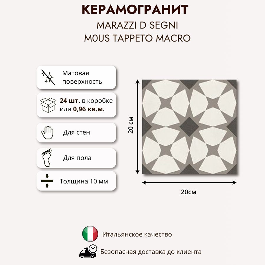 Керамогранит MARAZZI D SEGNI Tappeto Macro M0US 20x20, 0,96 кв.м (24 шт в упак)