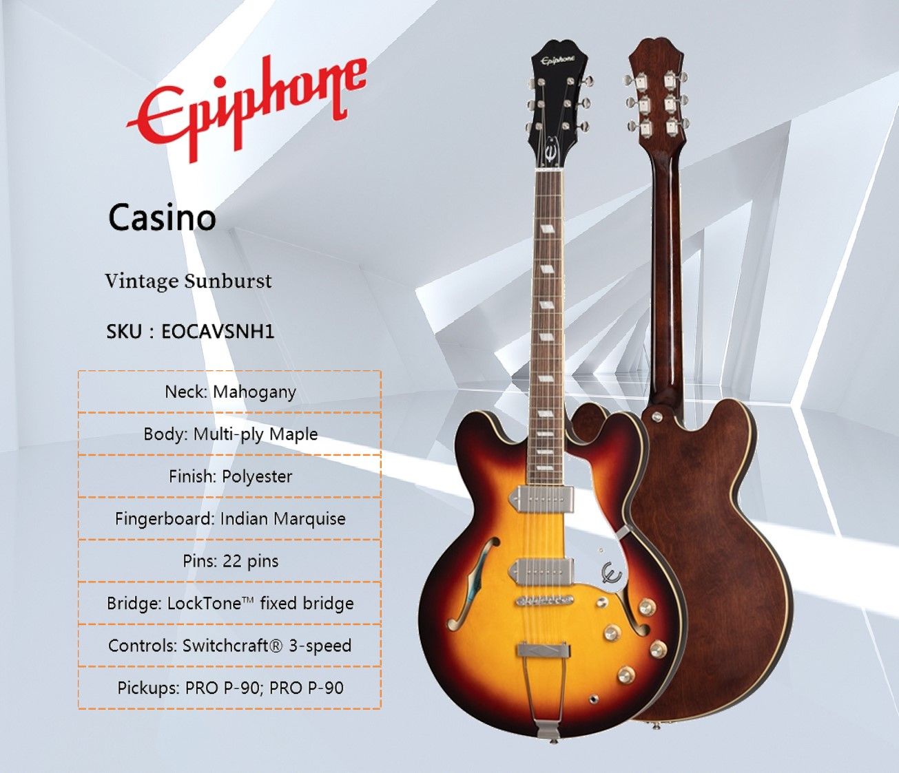 Электрогитара Epiphone Casino Worn / Casino Worn F-hole Jazz 6-струнная