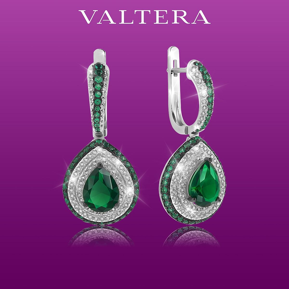 Серьги VALTERA длинные из серебра 925 пробы с кубическим цирконием и нано изумрудом, хороший подарок 117669 купить на OZON по низкой цене (219074337)