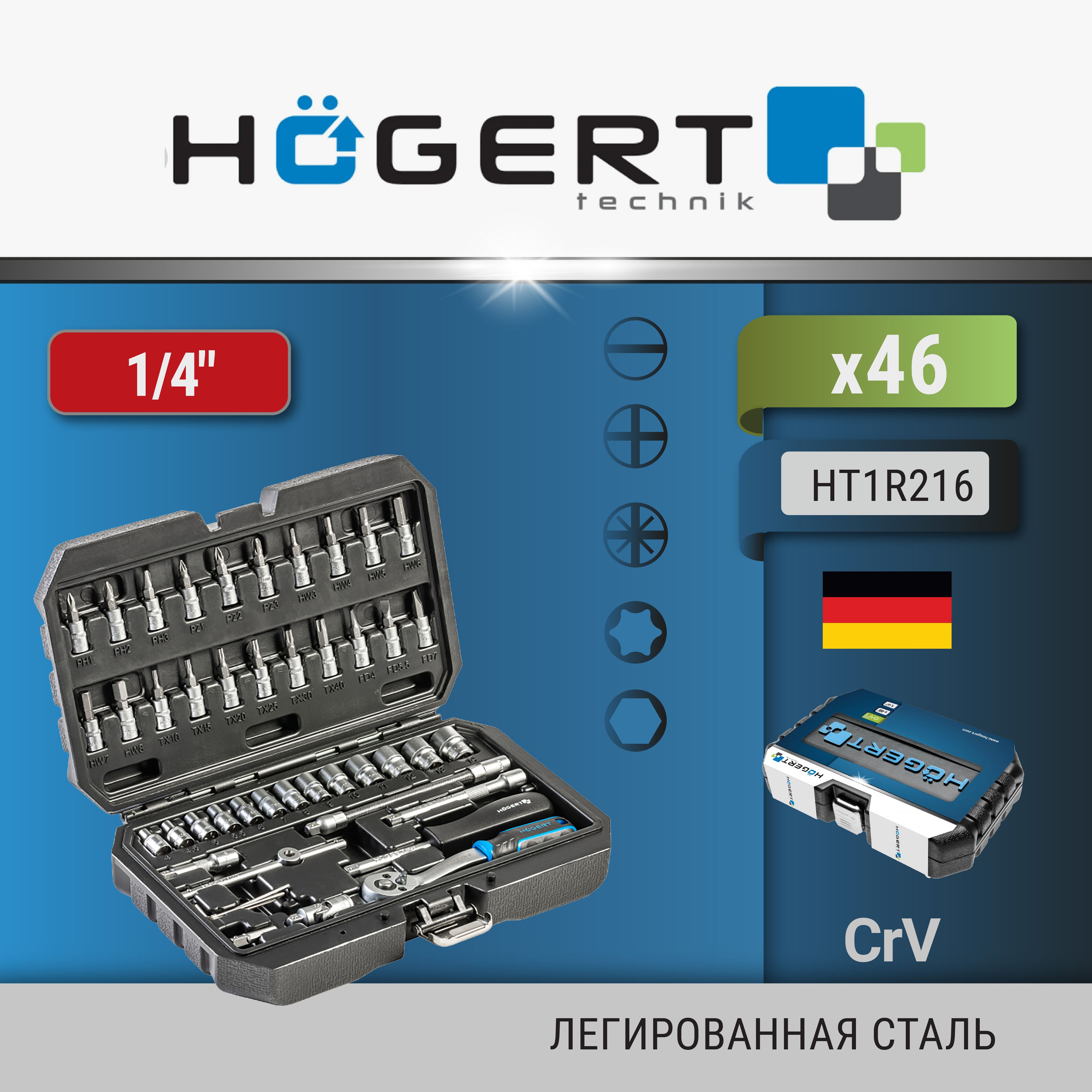 Наборинструмента46пр.1/4"HOEGERT(HT1R216)