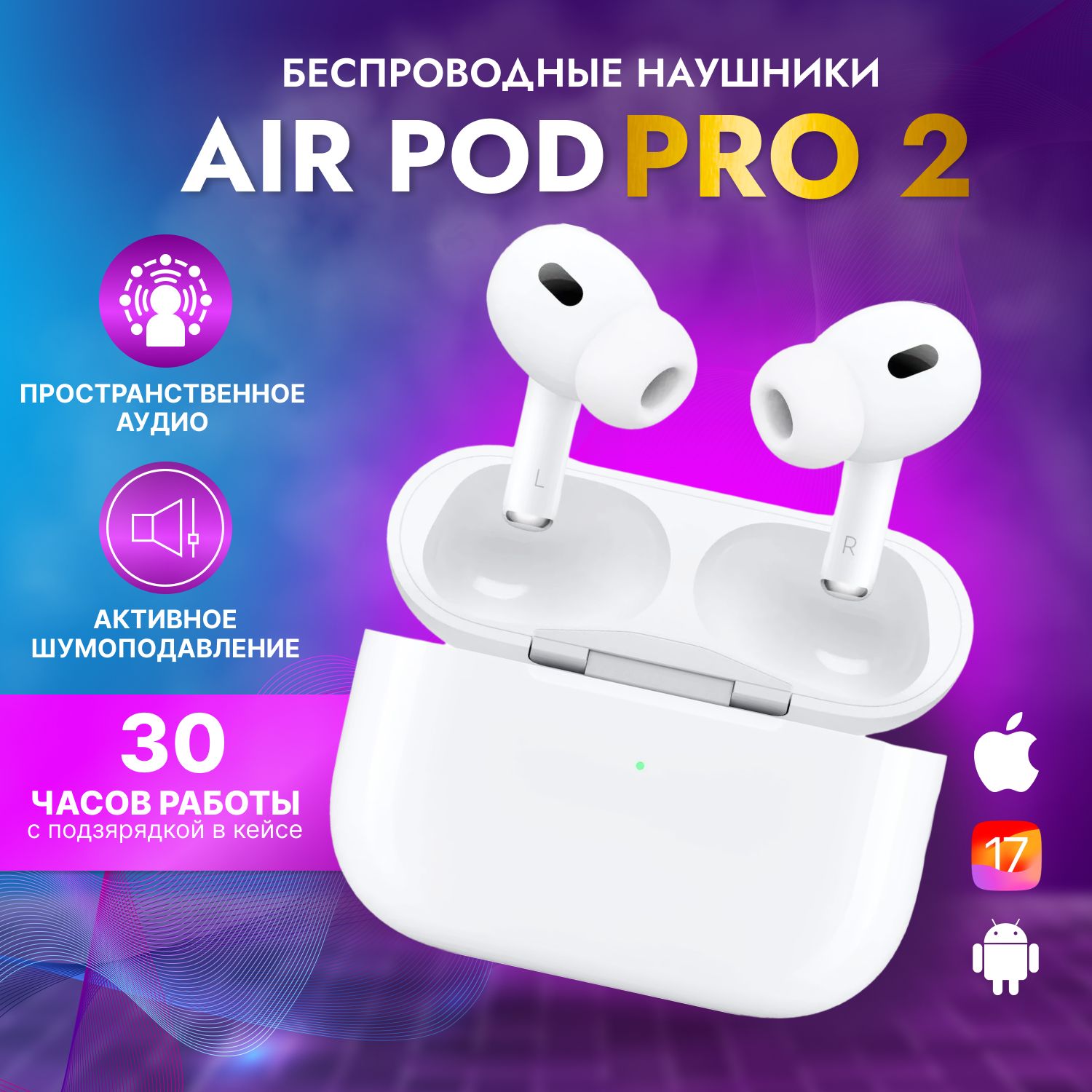 Наушники беспроводные Air с микрофоном и шумоподавлением Pods Pro 2 ANC