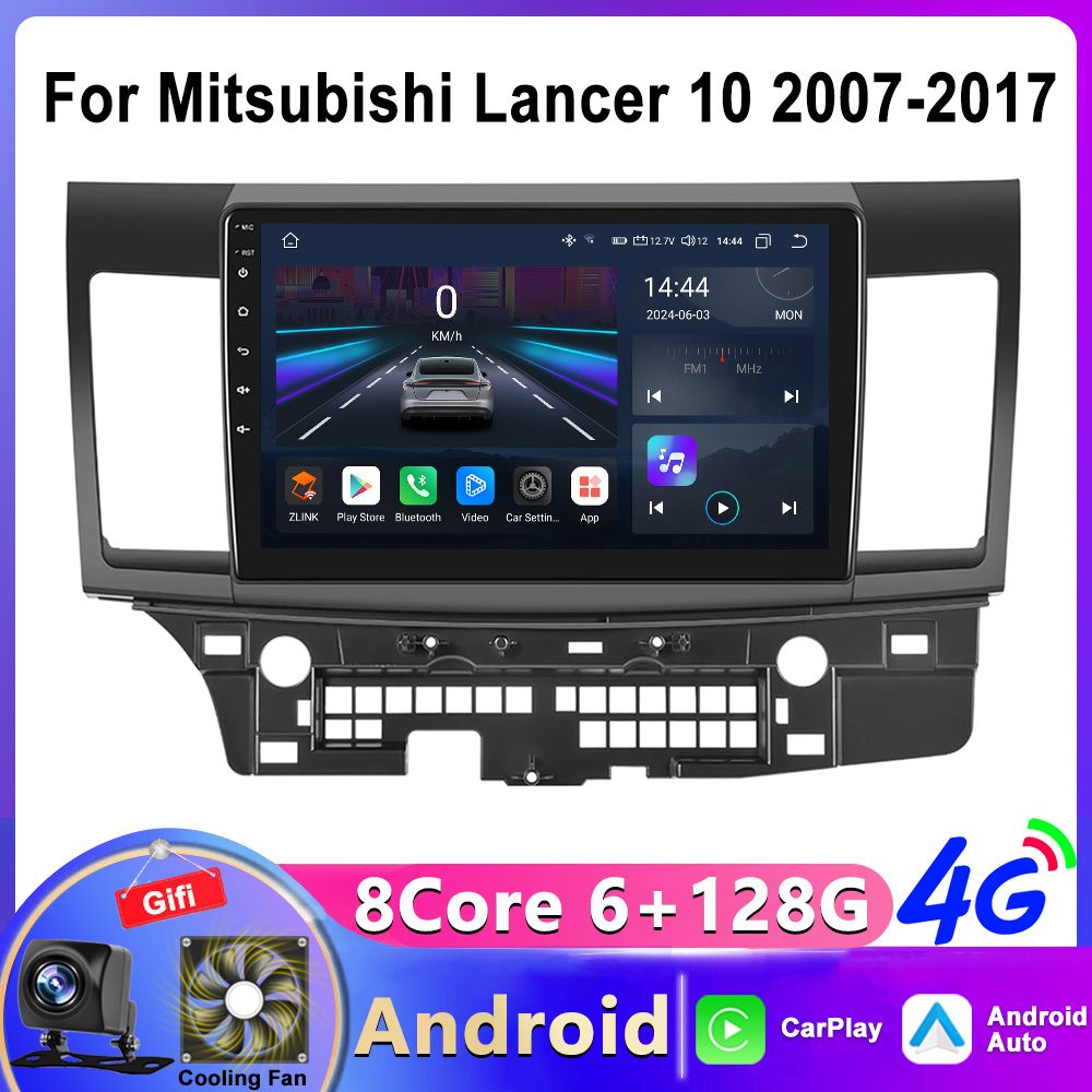 Магнитола 6-128Гб Android для Mitsubishi Lancer X 2007 - 2013 / Автомагнитола Андроид Митсубиши Лансер 10