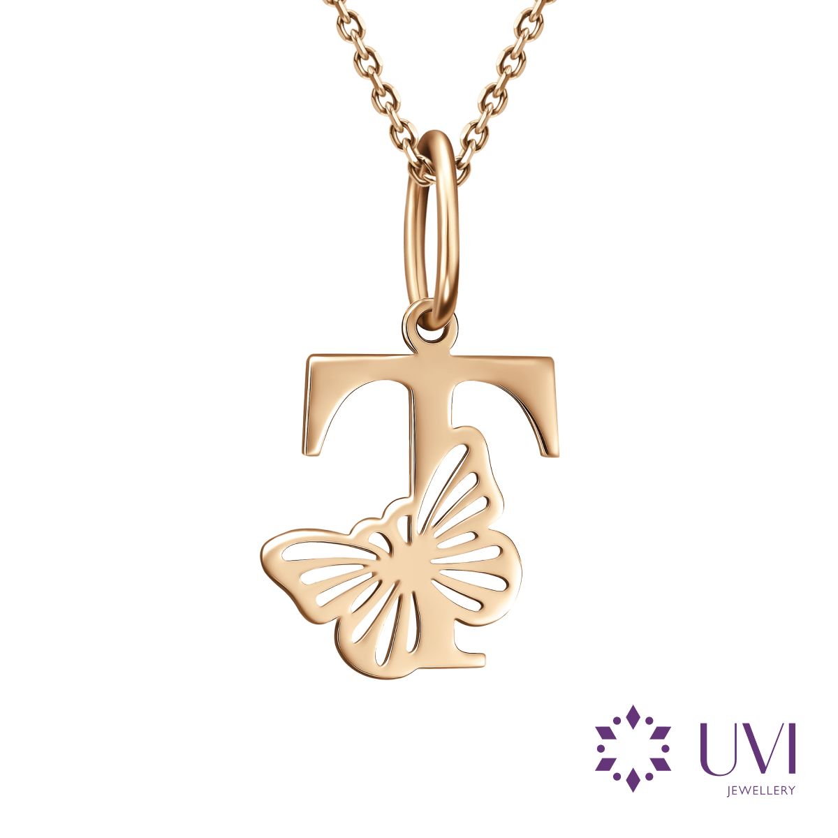 Подвеска на шею золотая 585, буква "Т", UVI Jewellery