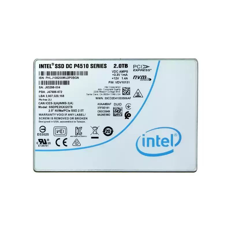 2 ТБ Внешний SSD-диск Для смартфона Intel SSD P4510 Series DC NVME U.2 2,5 твердотельный накопитель (SSDPE2KX020T8), серый металлик