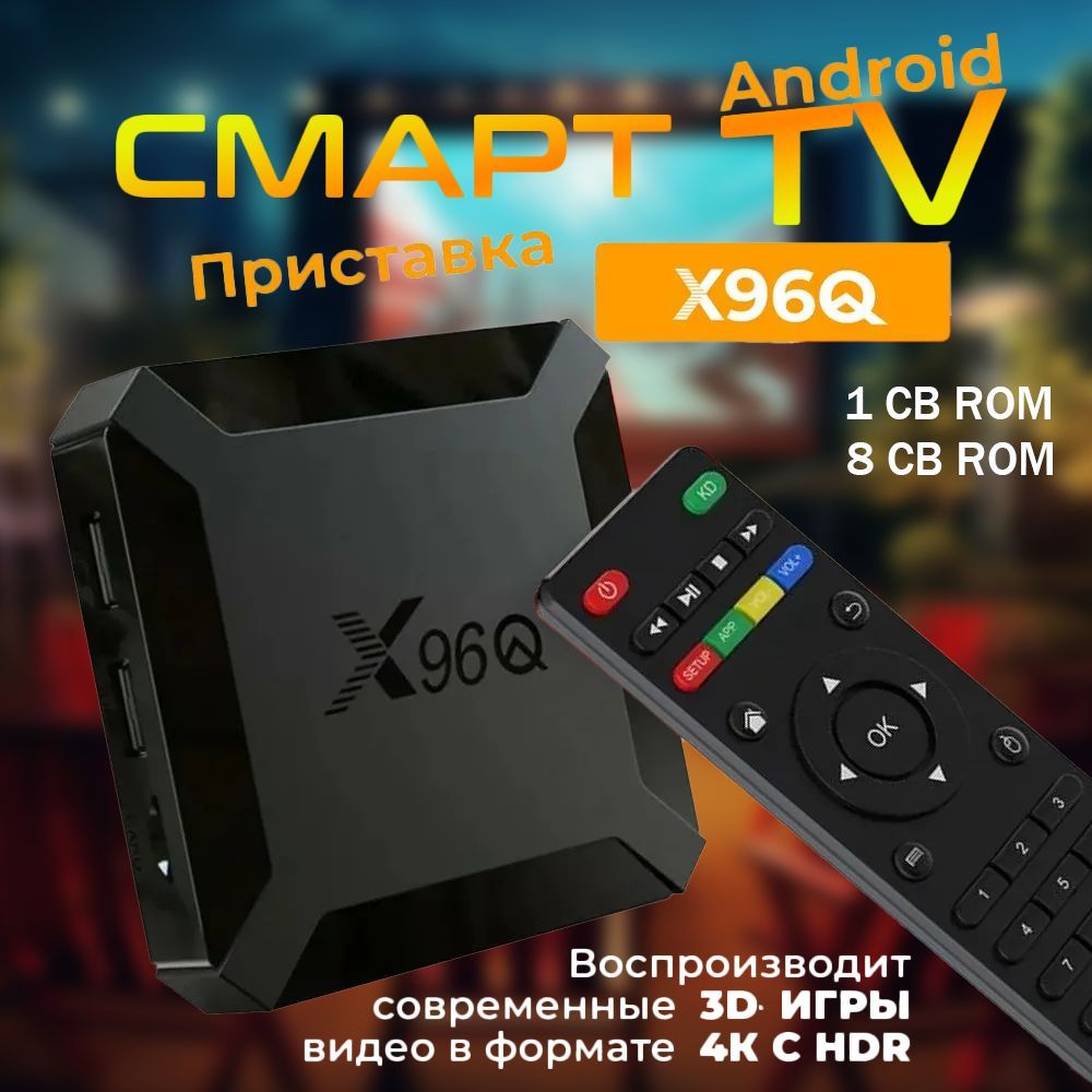 Смарт тв приставка для телевизора X96Q 1 ГБ/8 ГБ, Android 10, WI-FI 2.4