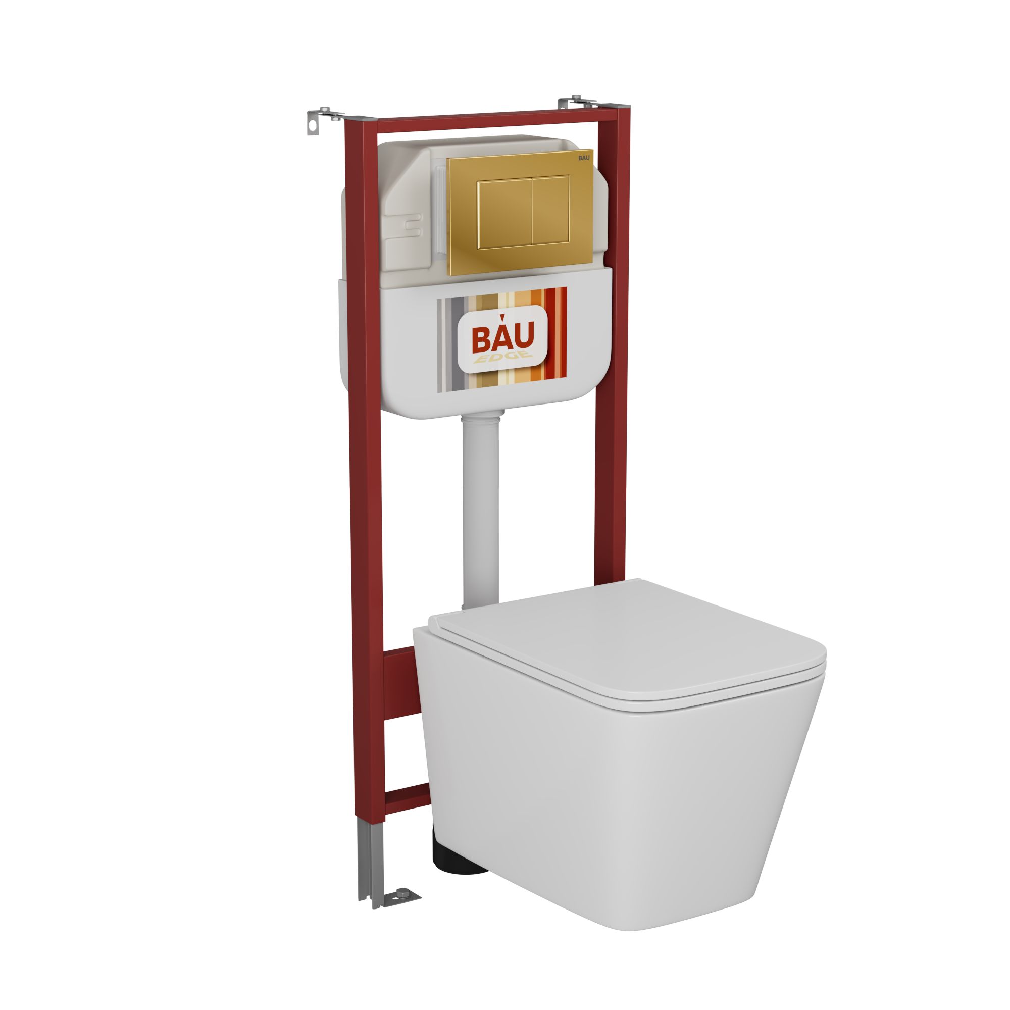 Комплект BAU 6 в 1: рамная инсталляция BAU NEO 45, унитаз подвесной безободковый OWL Vatter Ruta-H mini 49x34, быстросьёмное сиденье микролифт, кнопка смыва BAU Stil, золото