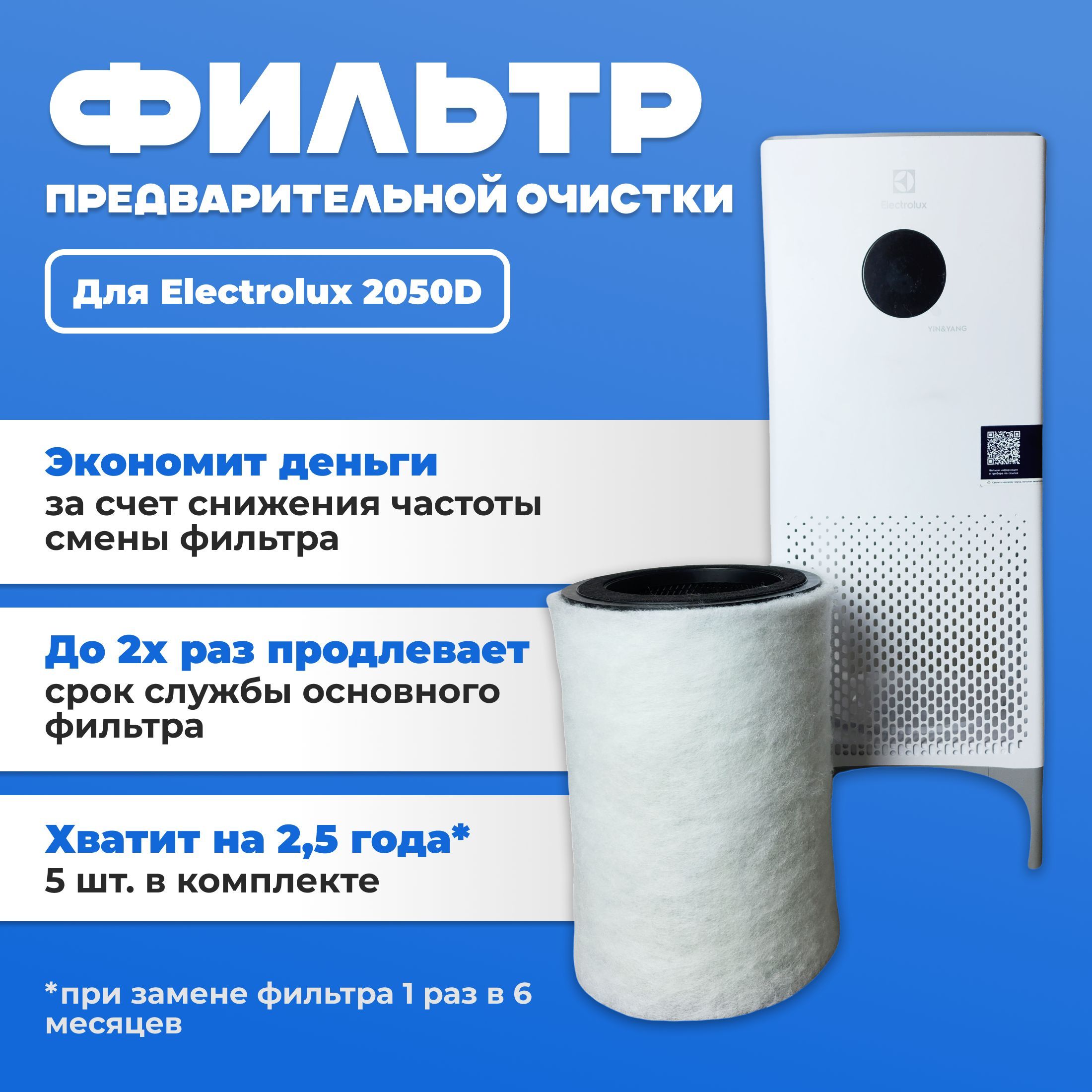 Фильтр для очистителя воздуха Electrolux EAP-2050D air purifire предварительной очистки, 5 шт. Префильтр.