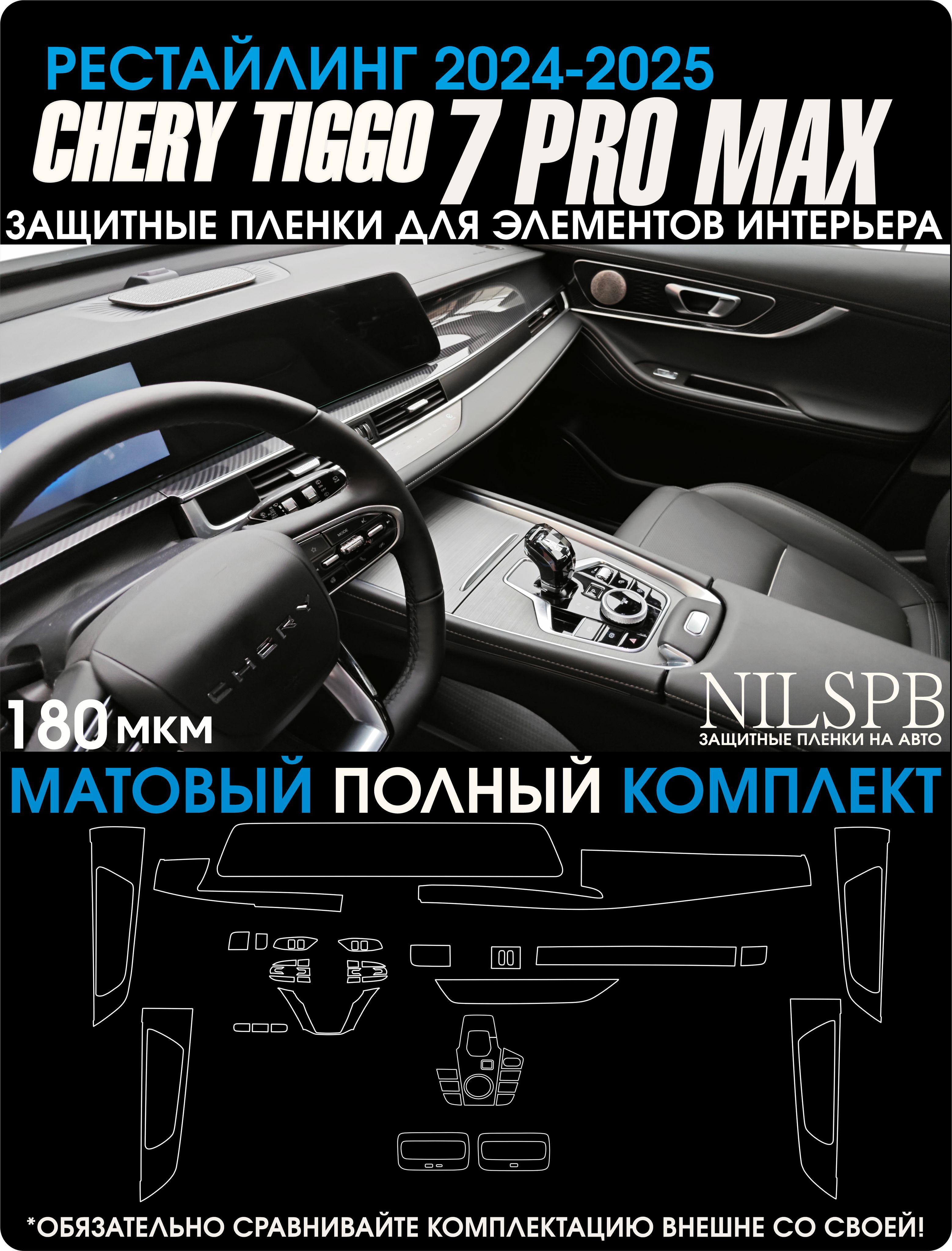 Chery Tiggo 7 Pro Max New Рестайлинг Защитные матовые пленки на элементы интерьера Чери Тигго 7 про макс полный комплект