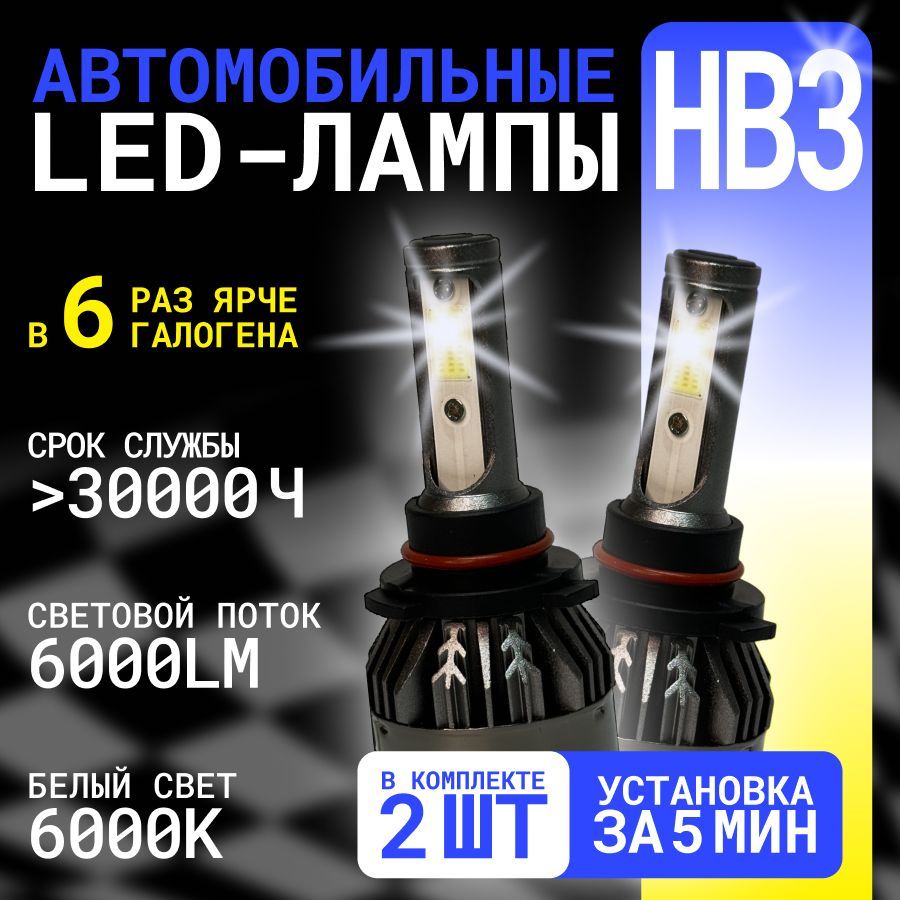 LED Headlight Лампа автомобильная HB3, 2 шт. арт. C10