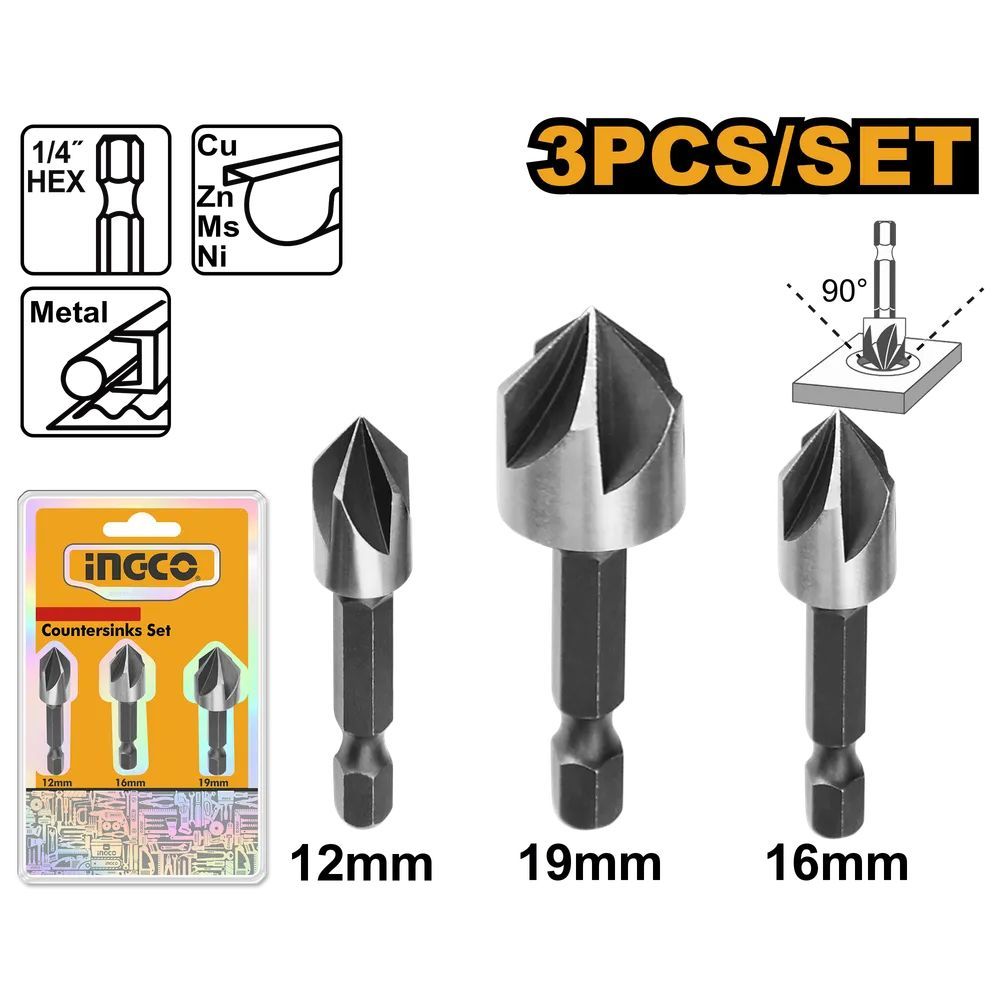 Набор зенкеров по металлу и дереву INGCO DBCS0031 3 шт.