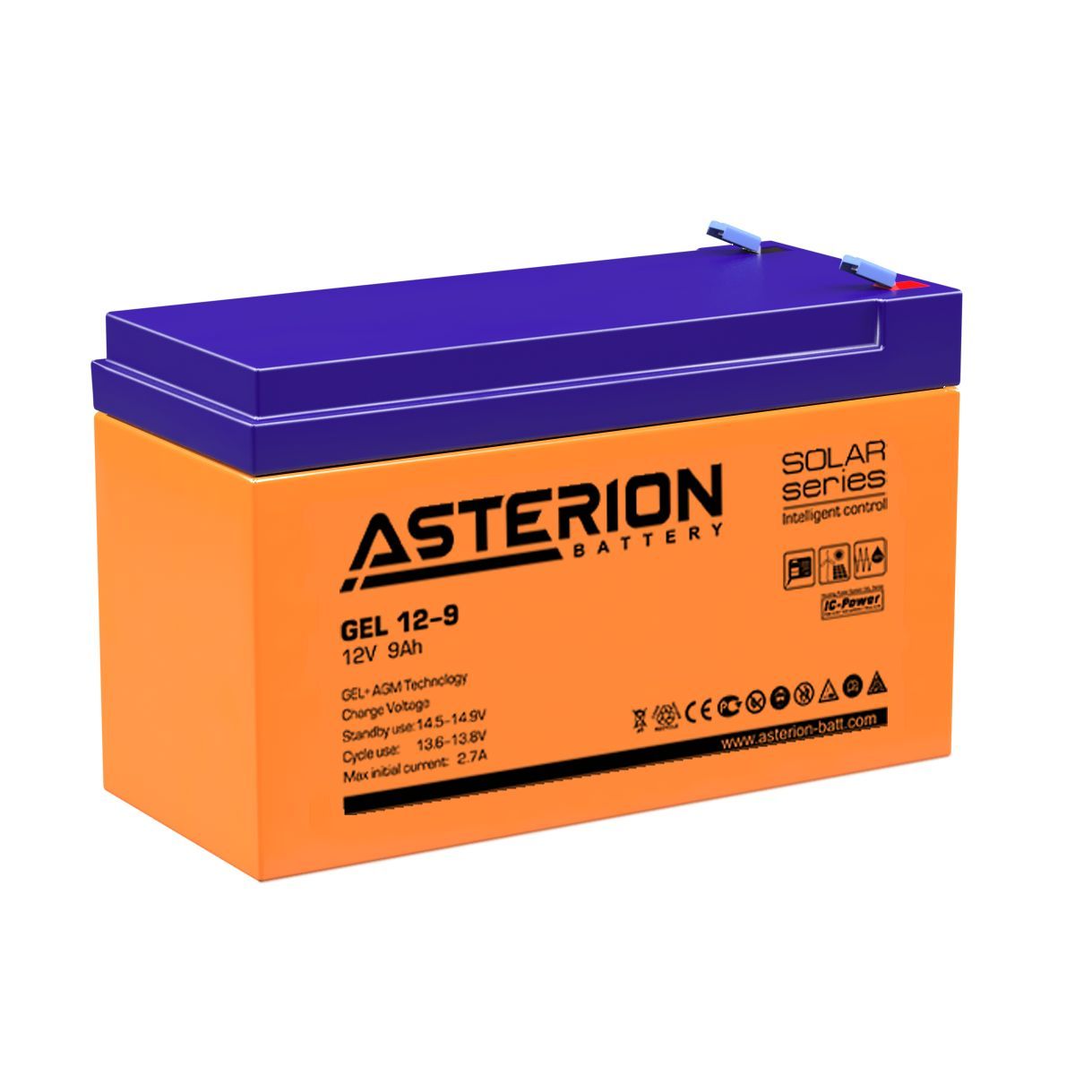 Гелевый аккумулятор Asterion GEL 12-9, 12V 9Ah, AGM VRLA, универсальный