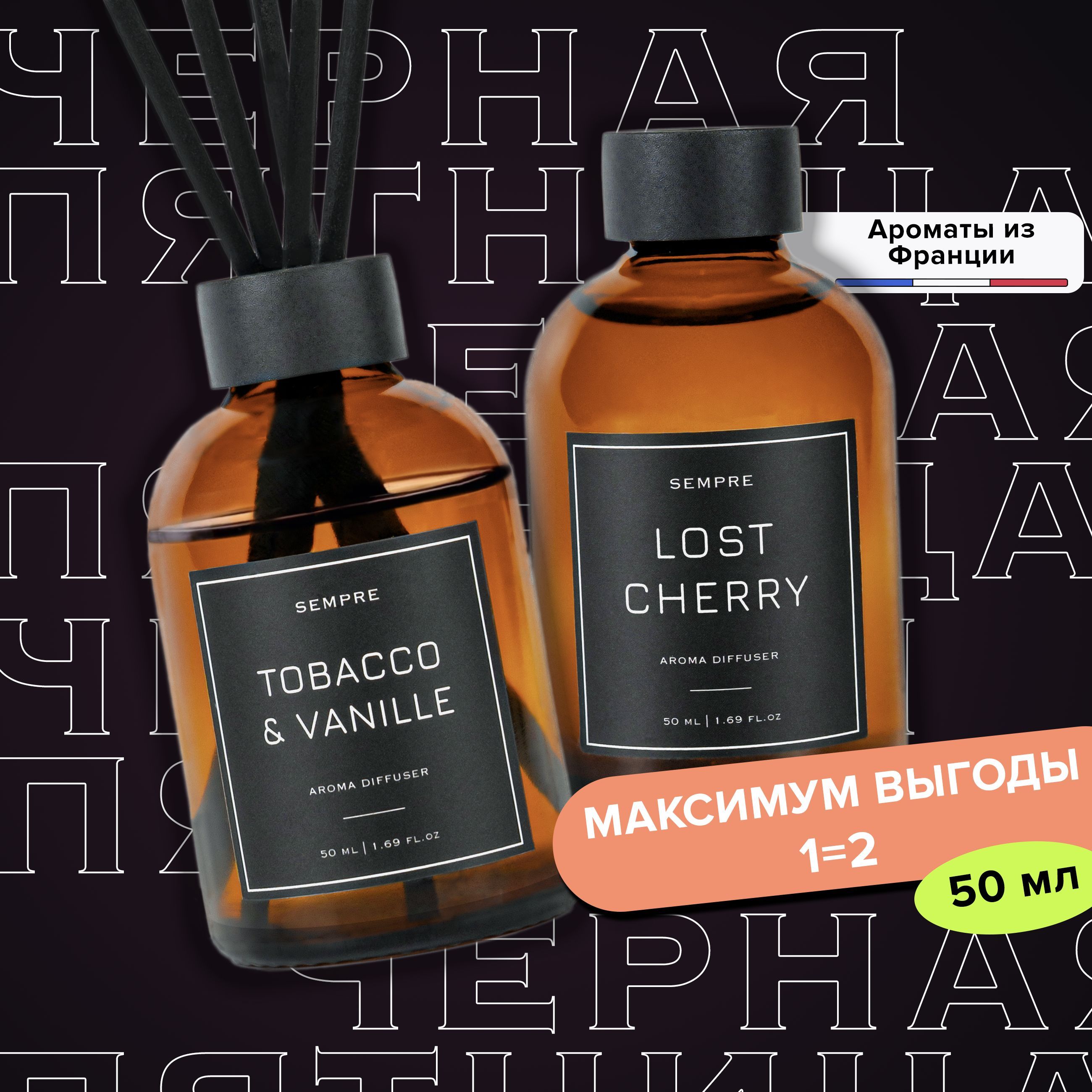 Ароматический диффузор для дома Tobacco Vanille & Lost Cherry / ароматизатор для дома с палочками 2 шт