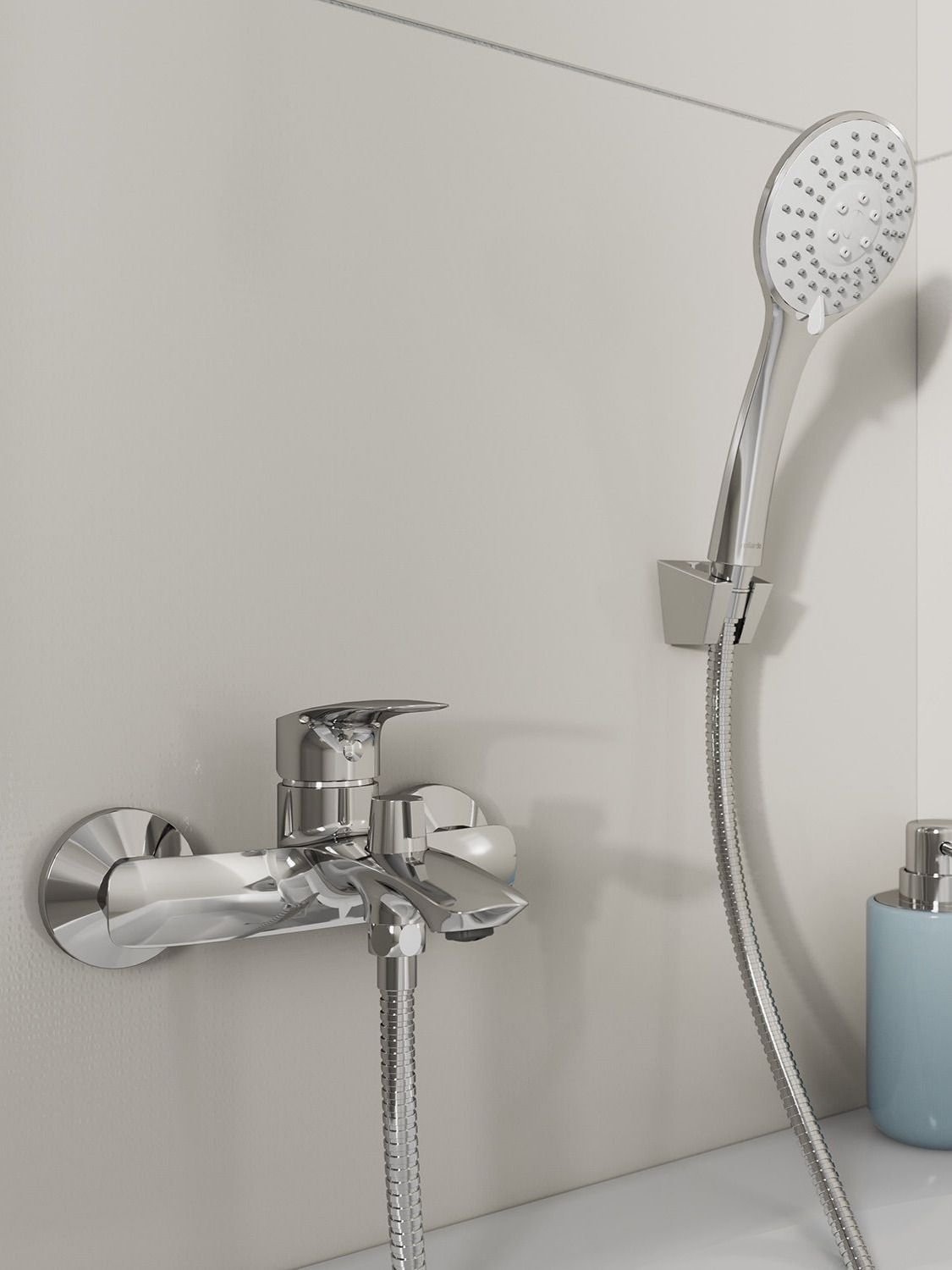 Фото товара на маркетплейсе ozon Смеситель для ванны с душем Milardo, латунь, лейка 3 режима, глянцевый хром, Rora, RORSB00M02