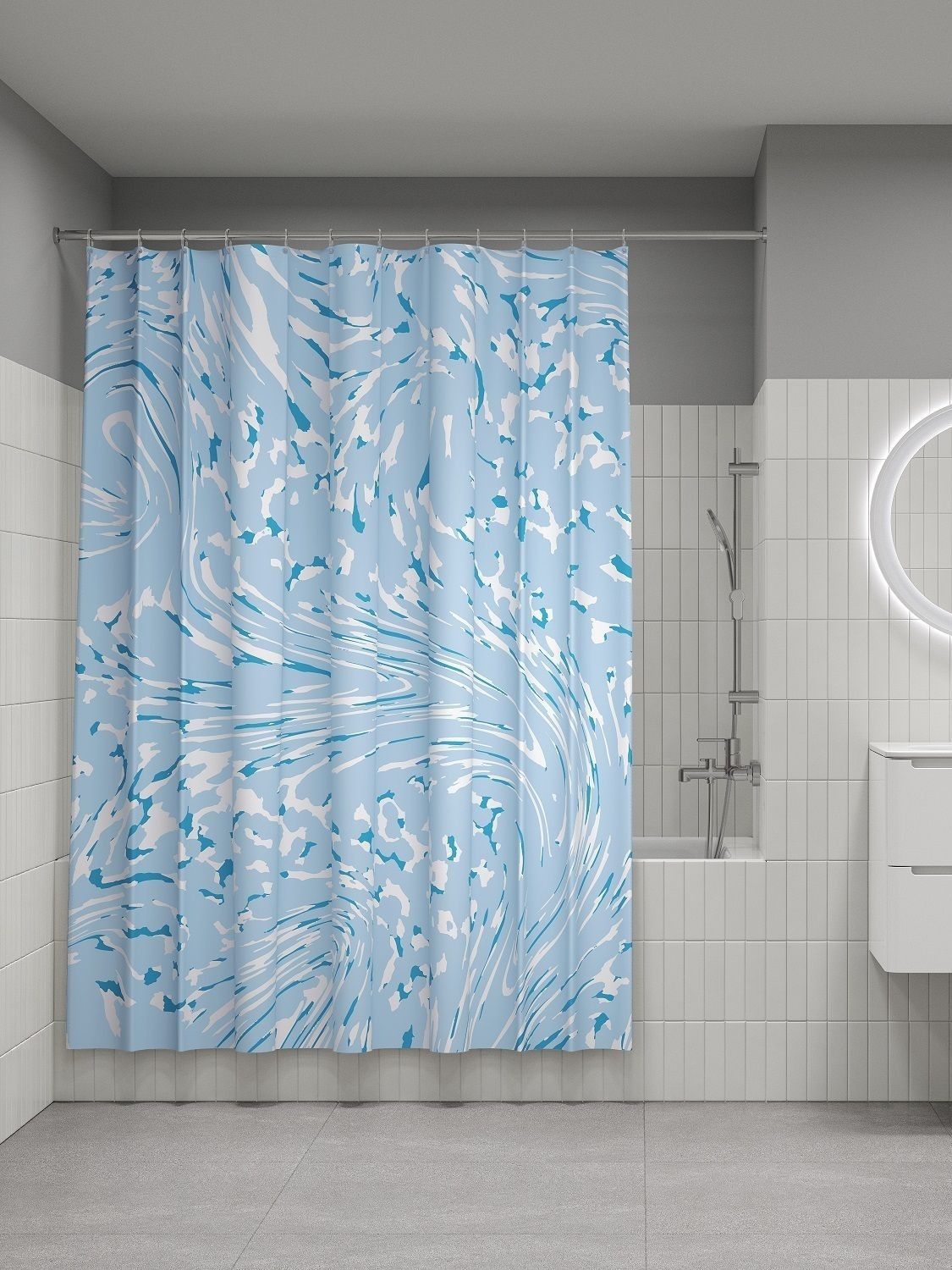 Фото товара на маркетплейсе ozon Штора для ванной комнаты и душа IDDIS, 180х200 см, тканевая, водонепроницаемая, полиэстер, с кольцами, BX02P18i11