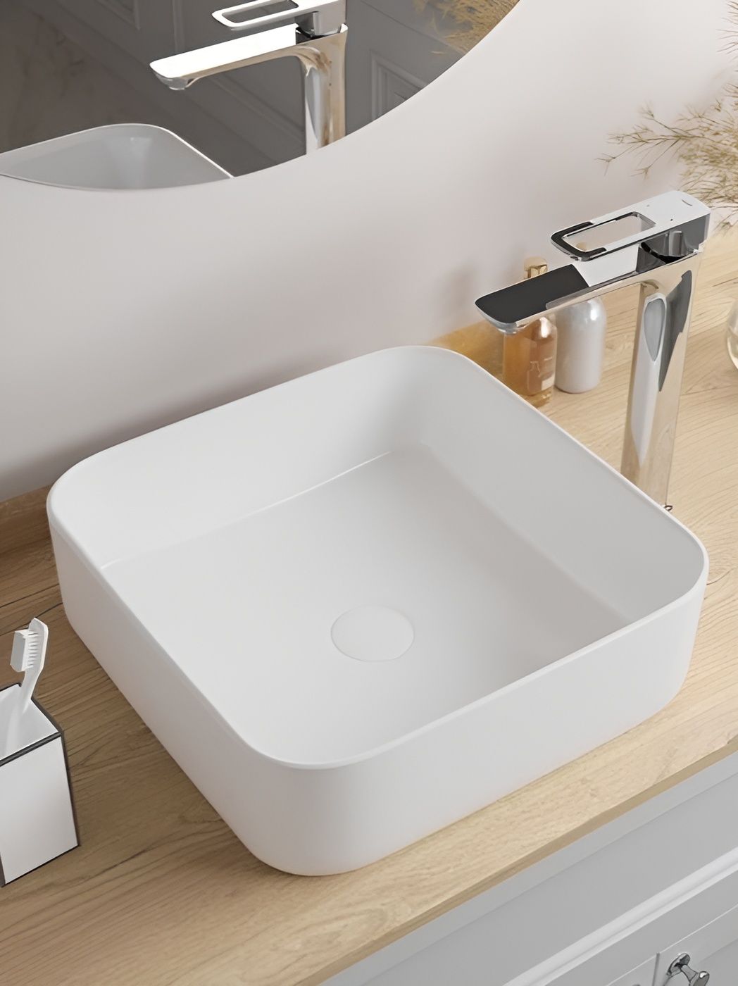 Фото товара на маркетплейсе ozon Раковина накладная IDDIS, 39х39 см., белая, глянцевая, Bridge, BRIWS04i27