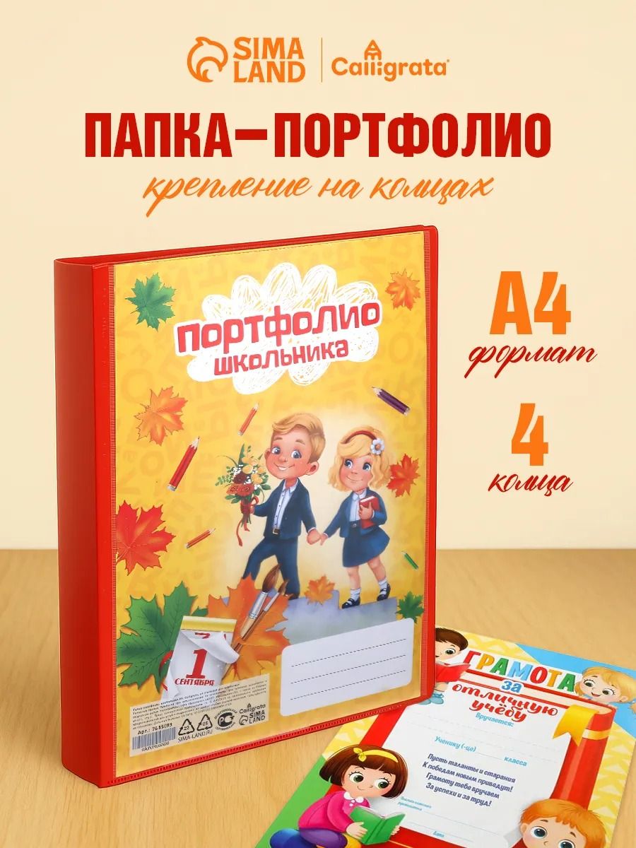 Папка-портфолио А4, Calligrata "Гимназия", пластиковая, на 4 кольцах, для школьника, без вкладышей