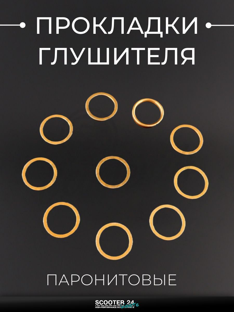 Прокладка глушителя паронитовая на мопед и скутер, для мототехники 33 мм/24 мм (асбест) х 10шт "BEEZMOTO"