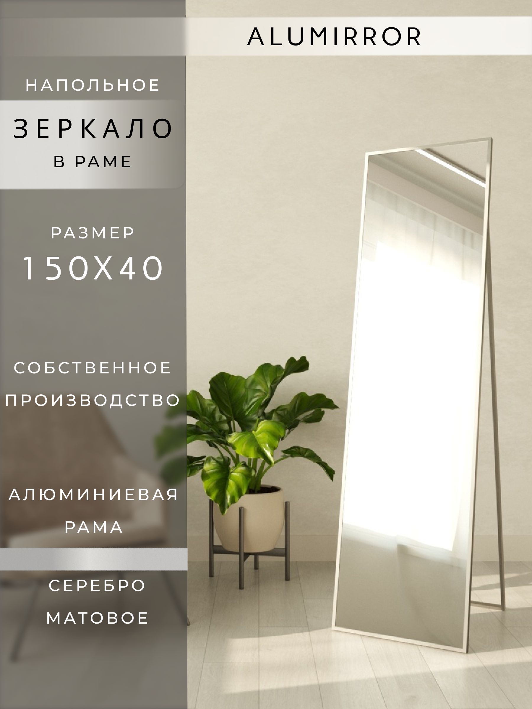Зеркало напольное в алюминиевой раме интерьерное ALUMIRROR