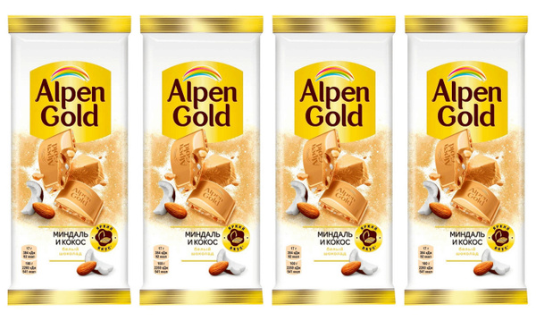 Шоколад Alpen Gold Белая С Миндалем И Кокосовой Стружкой, 4 шт по 85 г ...
