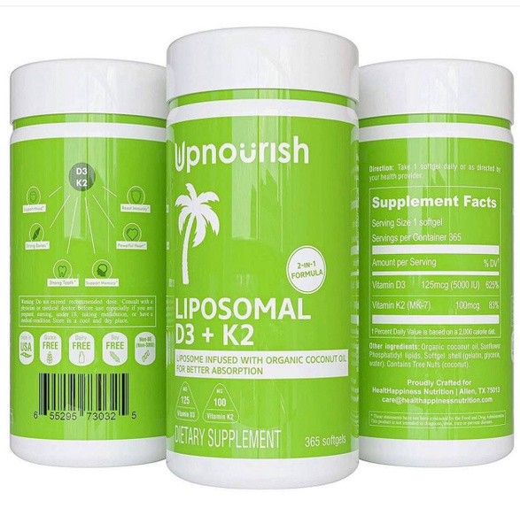 Д3+К2 5000 МЕ. Липосомальный, 365 кап на год от Upnourish - купить с ...