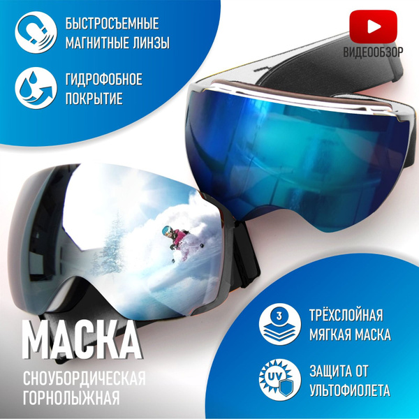 Очки горнолыжные WEST 703 Blue сферические, с магнитной заменой линз ...