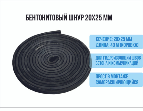 Шнур бентонитовый 20х25 мм., длина 40м (коробка) - купить по низкой ...