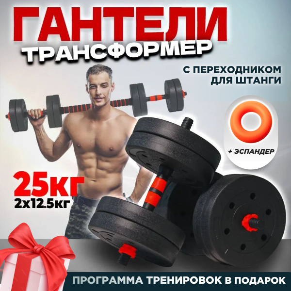 Гантели Гантели-В-Деле разборные для фитнеса, 2 шт. по 12.5 кг, красный ...