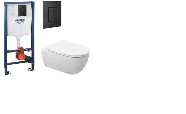 Комплект: Инсталляция Grohe Rapid SL 38811KF0 с черной кнопкой квадрат ...