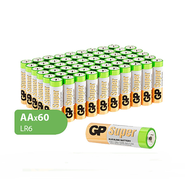 Батарейки АА пальчиковые алкалиновые GP Super 15А-2CRV, набор 60 шт ...