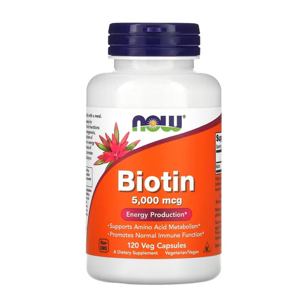 Витамины биотин NOW Biotin 5000 мкг, 120 растительных капсул - купить с ...