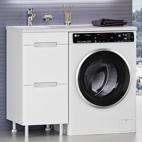 Тумба с раковиной Misty Байкал 40 L для стиральной машины, белая ...