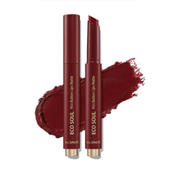 the SAEM Eco Soul Kiss Button Lips Matte 03 Mauve Burgundy