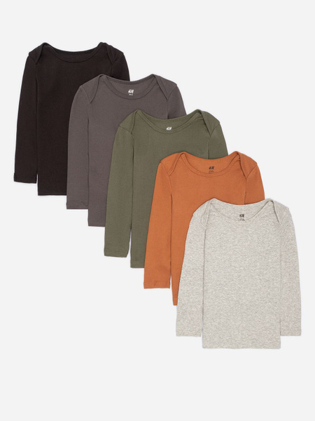 Комплект футболок H&M, размер 74, цвет темно-серый, хаки, 100% хлопок ...