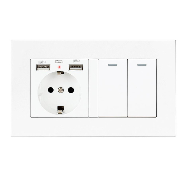Выключатель механический с розеткой, 2 USB ,1 розетки 2 клавиша ,146mm ...