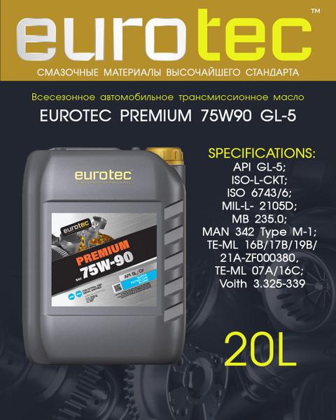 Масло трансмиссионное EUROTEC PREMIUM 75W90 GL-5, 20л - купить по ...
