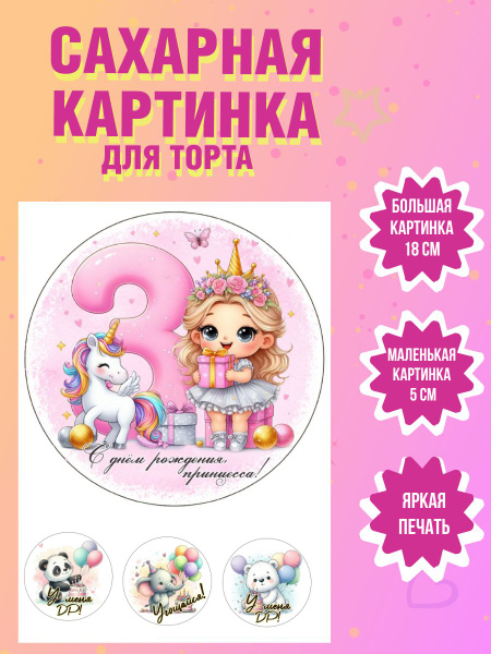 Сахарная картинка для торта на день рождения девочке - купить с ...