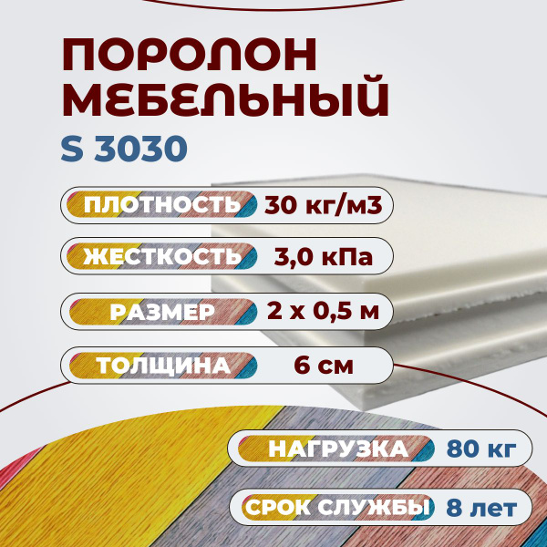 Поролон мебельный S 3030 2000х500 60 мм эластичный листовой ...