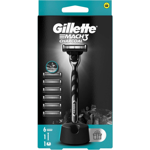Бритва Gillette Mach3 Charcoal и запасное лезвие 8 штук+ подставка для ...