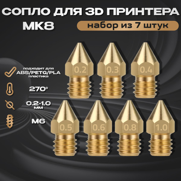 Набор 7 штук все размеры Сопло для 3д принтера МК8 - купить с доставкой ...