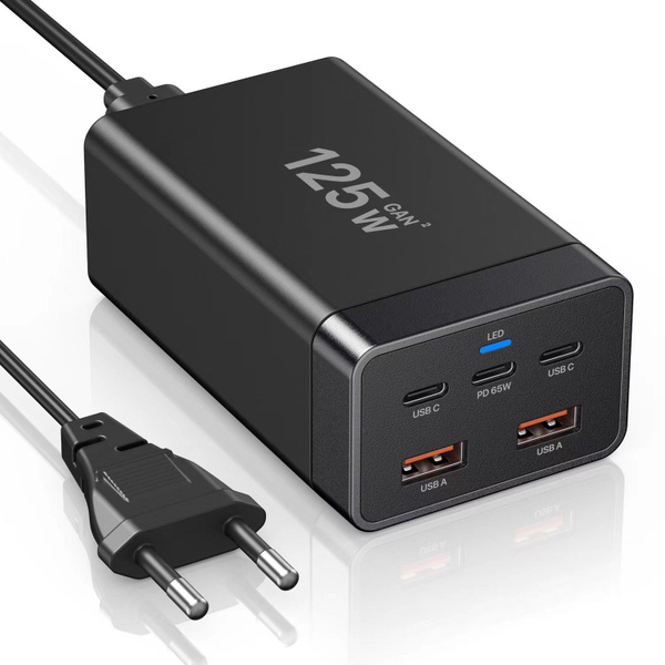 Зарядное устройство USB C PowerCombo на удлинителе мощностью 125 Вт с 5 ...